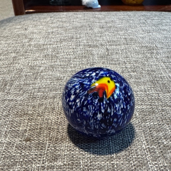 Blue and Yellow Glass ball paperweight - Picture 1 of 3